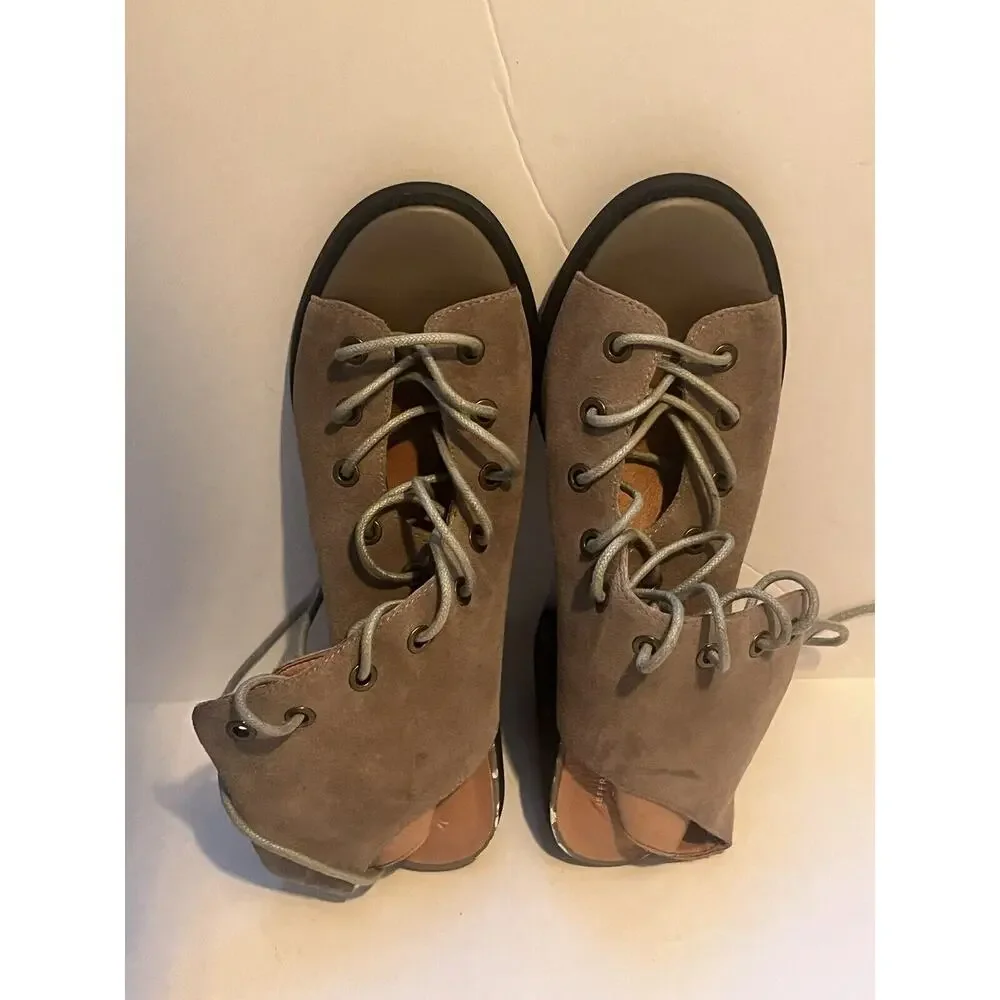 Jeffrey Campbell x Anthropologie Cors3 •9.5•Suede Peep Toe Lace-up Ankle Bootie